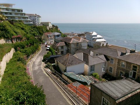 Houses on the steep hillside terraces of Ventnor, above the sea