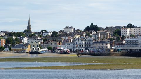 Ryde seen from the sea, with its Victorian seafront and the spire of All Saints' Church